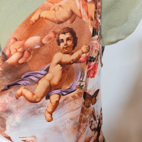 Woman's Shien whimsy boho-chic cherub art print side ruche razerback midi dress - Picture 4 of 11